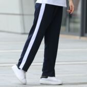 子 小学初高中学生校服裤 校裤 一条杠宽杠白边深藏青色直筒运动长裤