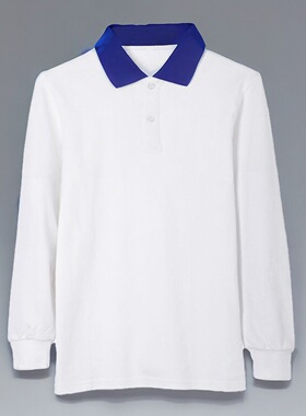 中小学生校服长袖T恤运动男女春秋纯棉蓝白色polo衫初中学生班服