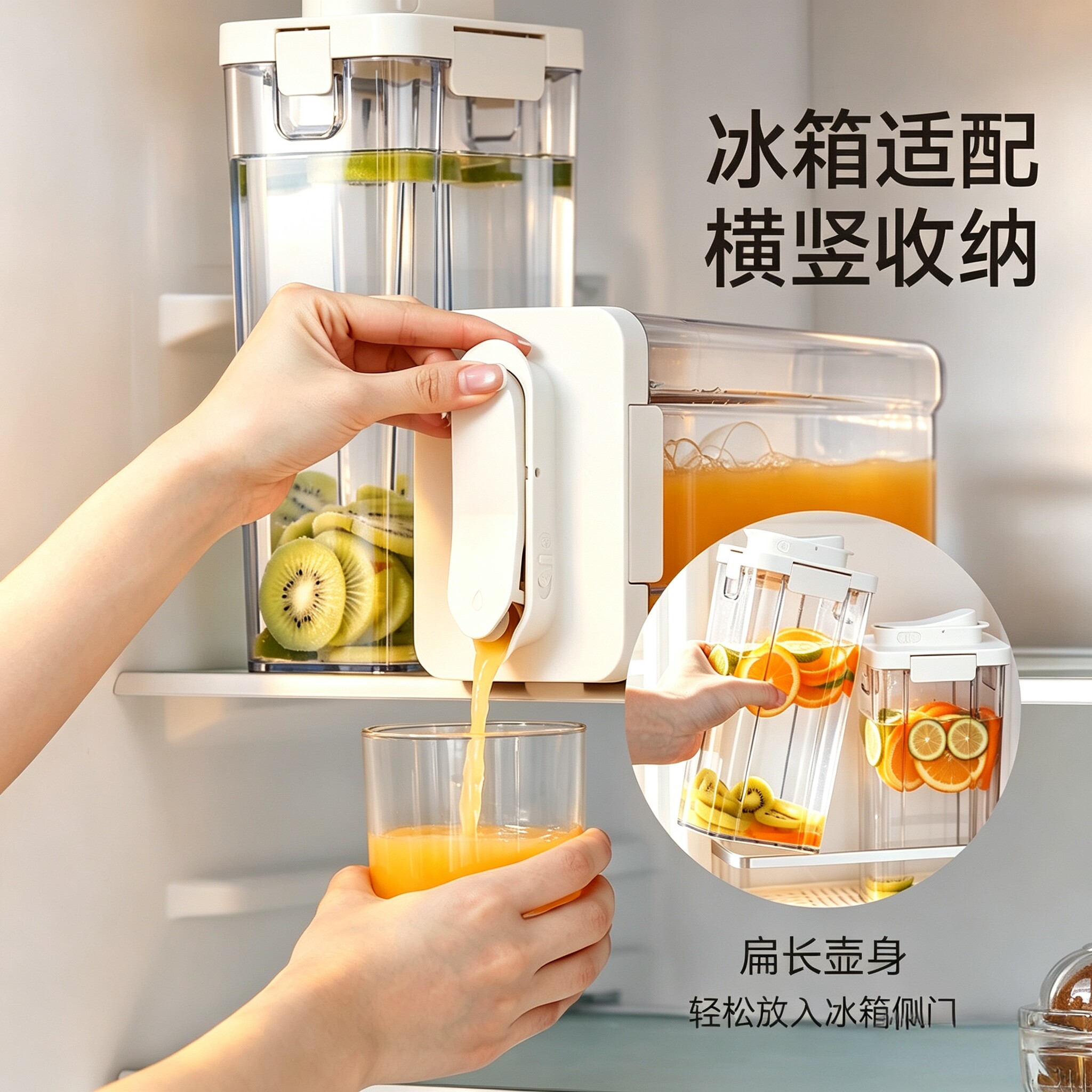 夏季冰箱冷藏横置果汁壶柠檬水百香果茶壶冷泡壶密封冷水壶凉水壶