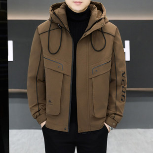 2025新款冬季连帽棉衣男士加厚保暖休闲派克服男防寒工装外套棉服