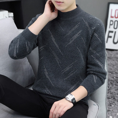 水貂绒毛衣男冬加厚半高领打底衫