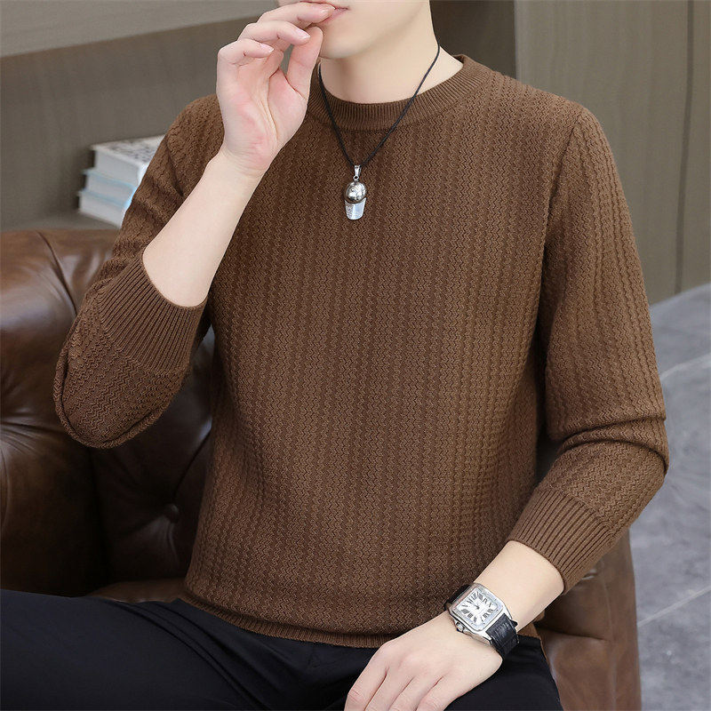 咖啡色毛衣男士圆领冬季加厚款