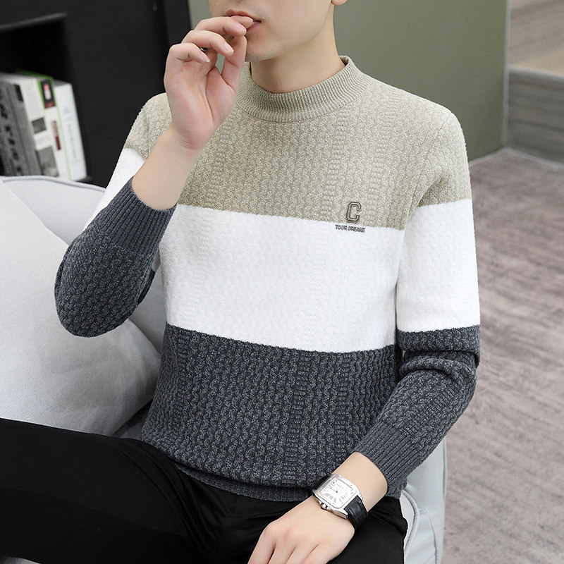 高级感半高领毛衣男冬季加厚保暖