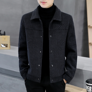 毛呢大衣男短款秋冬季翻领上衣男装青年休闲商务夹克外套加厚保暖
