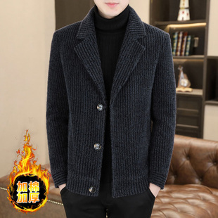 冬季毛呢大衣男士短款2025爆款V领夹克外套男加绒加厚西装领上衣