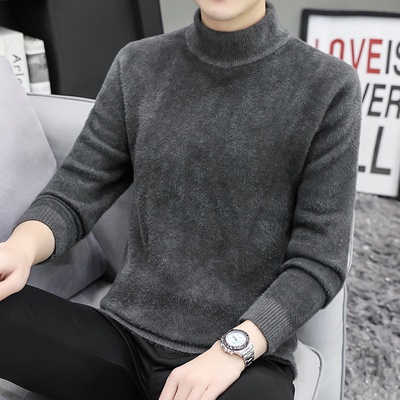 毛线衣男半高领水貂绒毛衣打底衫