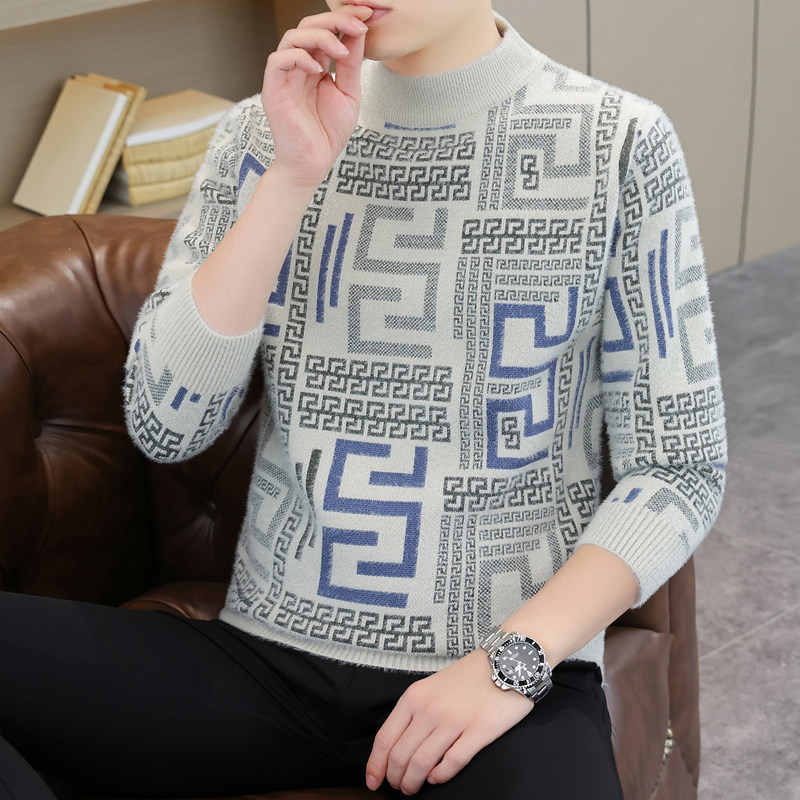 高品质冬季半高领毛衣男加厚保暖