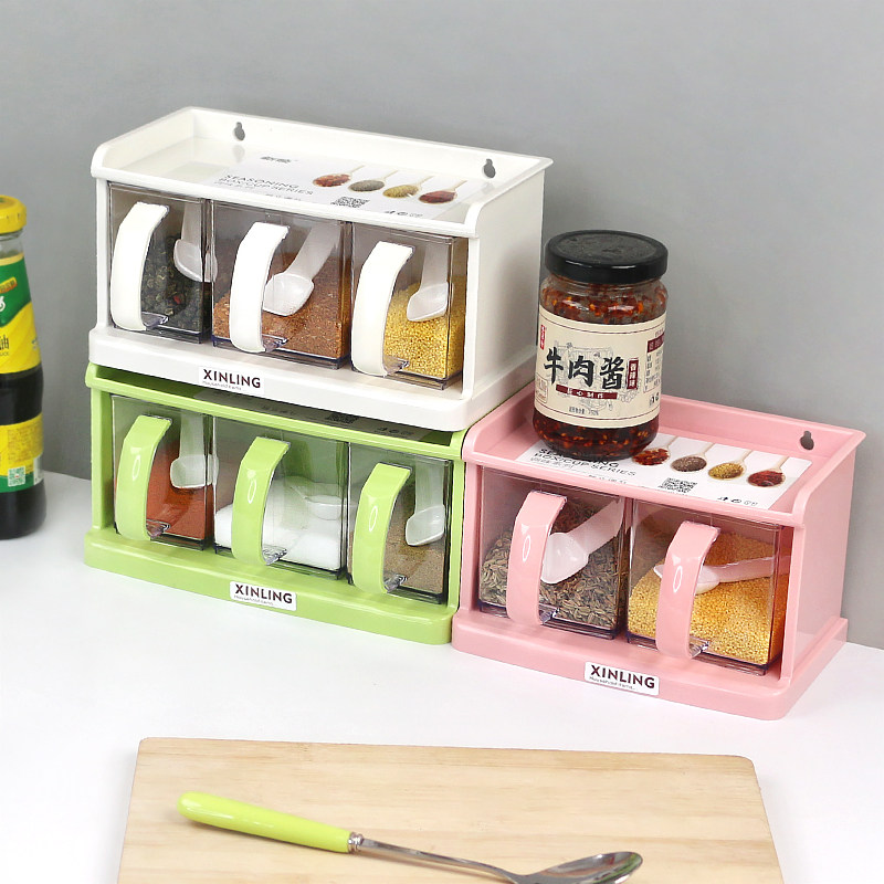 壁挂抽屉式调味盒盐罐多格一体