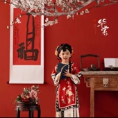 中国风新年主题拍照道具大福字卷轴挂画蛇年宝宝周岁背景布置福字