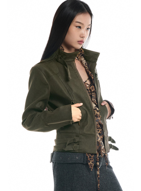 TMS STUDIO 春新品修身金属拉链插袋夹克皮衣麂皮外套