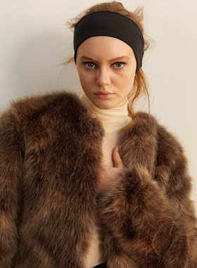 TMS STUDIO 限量花色皮草 人造环保秋冬保暖长袖中长大衣外套