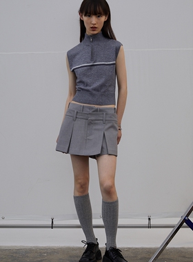 TMSstudio 双层腰头辣妹低腰a字百搭压褶短裙少女感半身裙