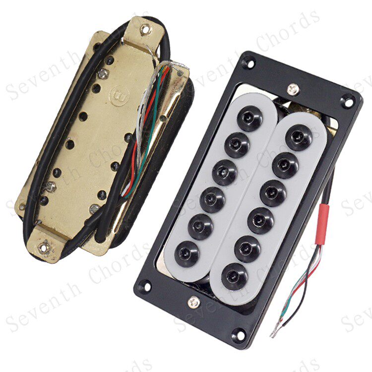 黑色黑框大磁柱双块双联电吉他双线圈拾音器Humbucker Pickup 4线