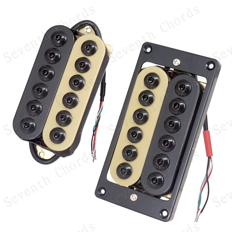 黑黄斑马大磁柱双块双联电吉他双线圈拾音器Humbucker Pickup 4线