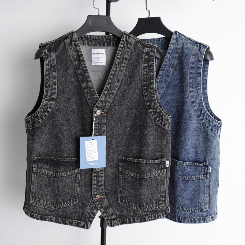 坎肩V领工装牛仔马甲男装外套