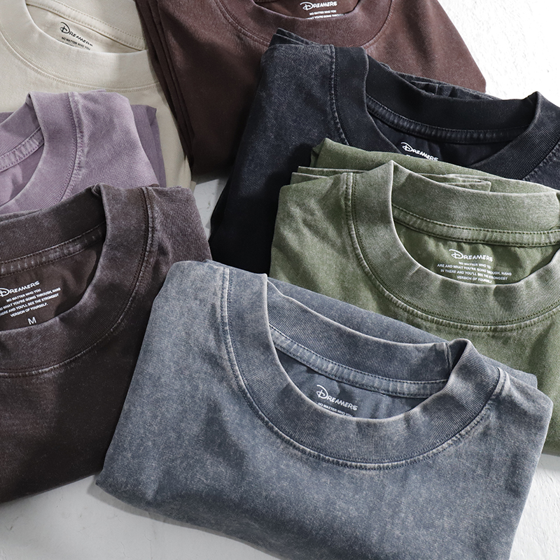 日系水洗做旧！美式咔叽重磅300g克全棉宽松短袖T恤男装半袖t恤潮