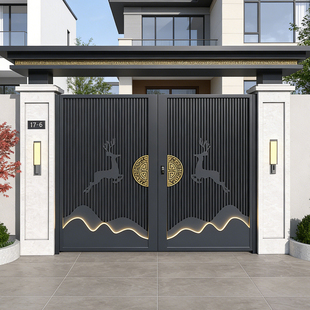 户外铝合金庭院大门铁艺别墅双开门电动乡村不锈钢农村自建房小区