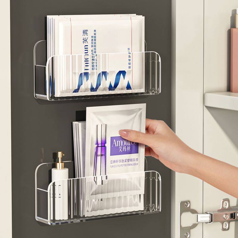 镜柜收纳盒收纳打孔壁挂分格卫生间洗漱透明化妆品口红面膜置物架