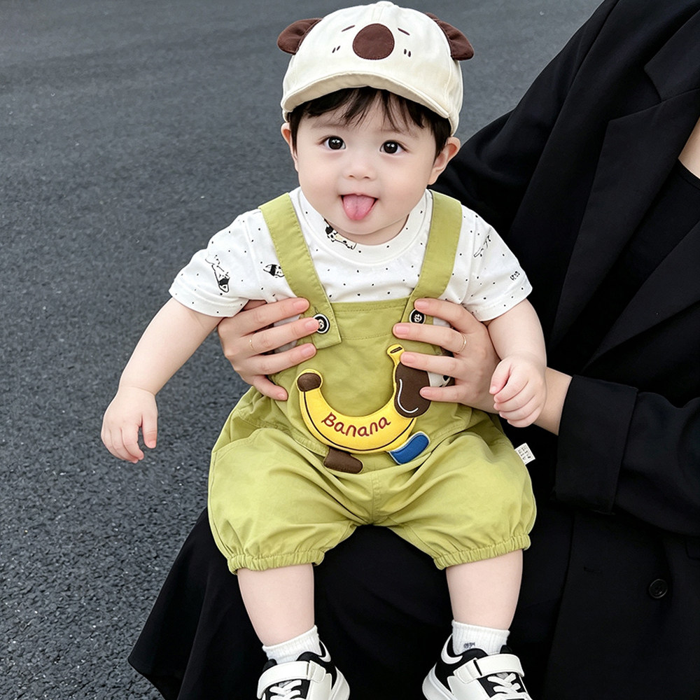 男童夏装2026新款连体套装宝宝夏季背带裤婴儿衣服短袖洋气两件套
