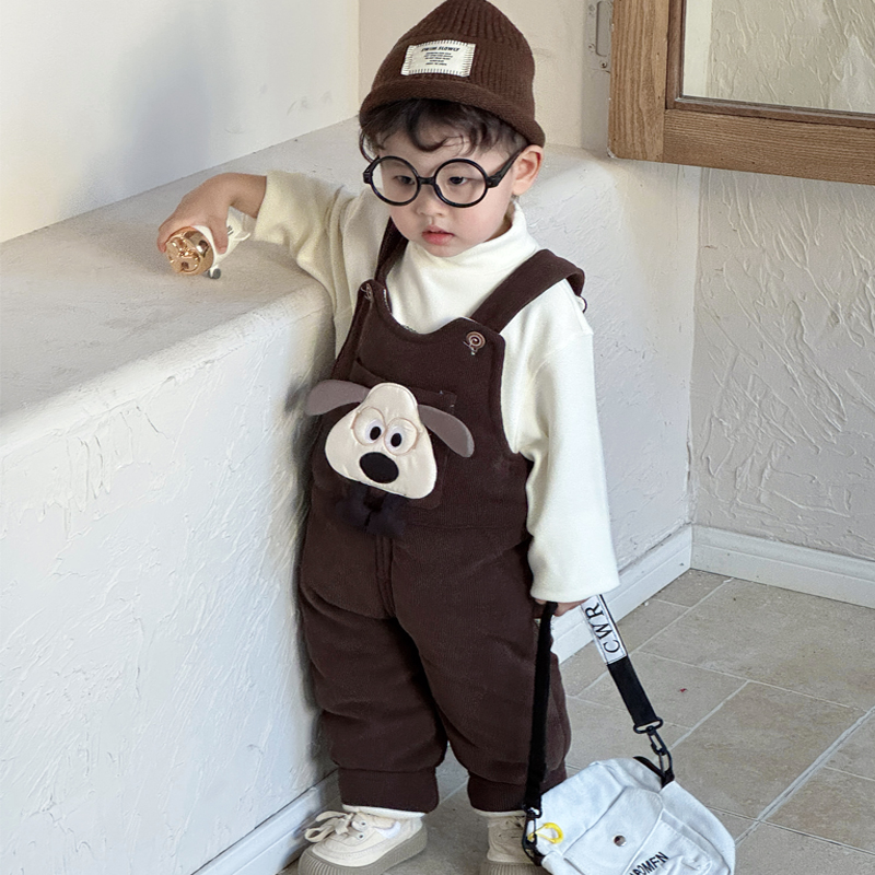 婴儿背带裤开档冬季加厚加棉半岁外穿裤子01岁男宝宝背带棉裤冬装