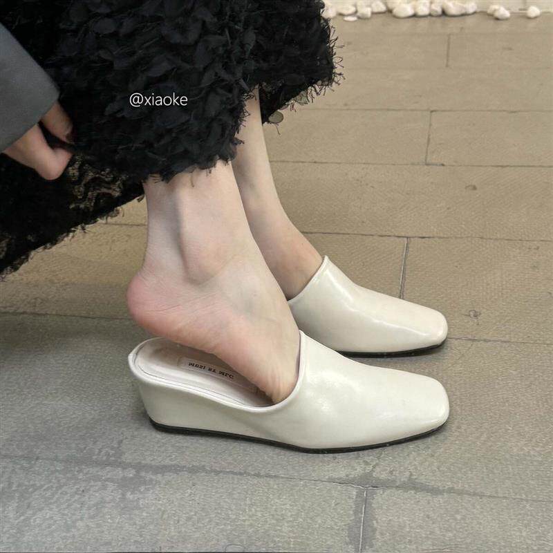 厚底内增高包头半拖女配裙子小方头春夏2026新款高跟外穿休闲拖鞋