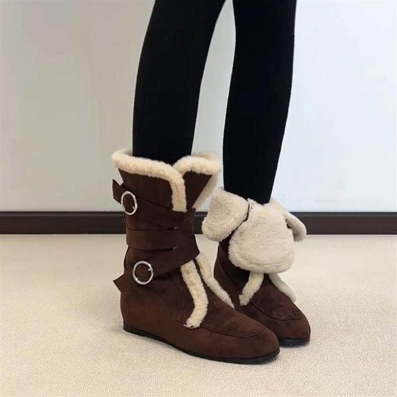 雪地靴复古绒面皮带扣设计感雪地靴2026新款两穿秋冬保暖短筒棉靴,女鞋,时尚雪地靴,淘宝优惠券,粉丝福利购,淘宝优惠卷