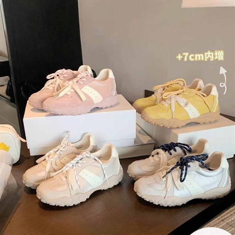 葡萄妈同款现货~ 7cm内增高~圆头系带运动老爹鞋厚底休闲德训板鞋