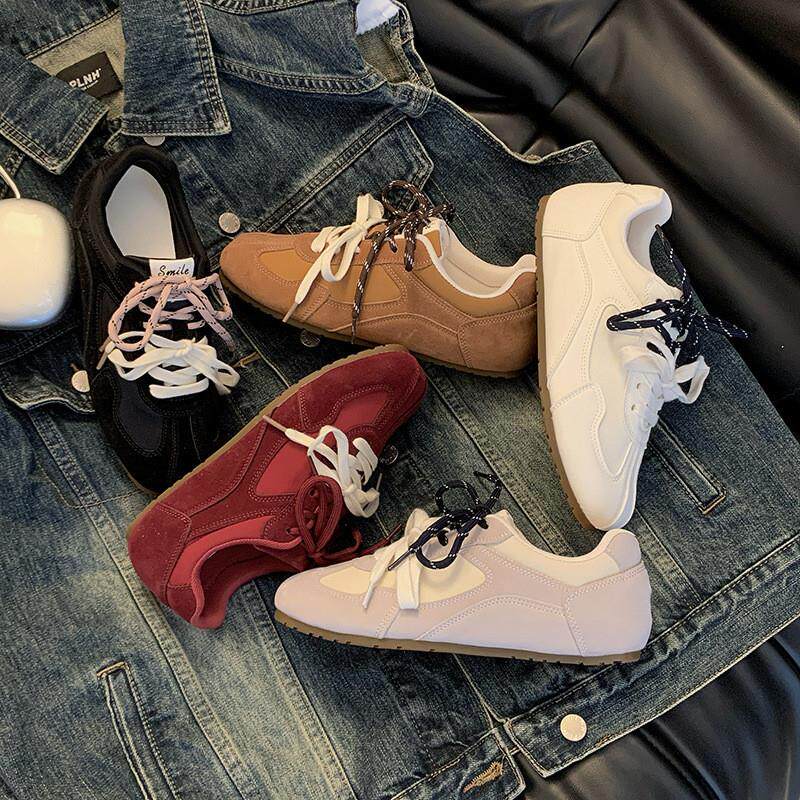 复古红双鞋带德迅鞋女2026早春新款百搭时尚休闲磨砂皮系带阿甘鞋