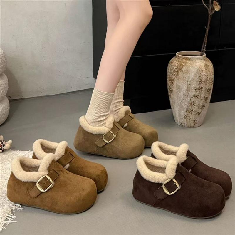 厚底内增高加绒勃肯鞋女2025新款秋冬季棉鞋毛毛豆豆鞋保暖雪地靴