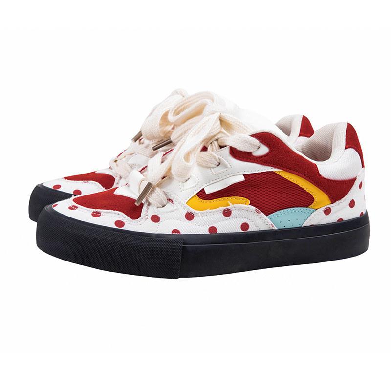 白鹿鞋业辣妹潮流时尚穿搭板鞋2025款拼色斑点通勤女款休闲鞋女鞋