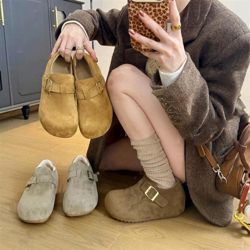 澜柜版~超软厚底小个子内增高6cm勃肯鞋女复古皮带扣深口加绒单鞋