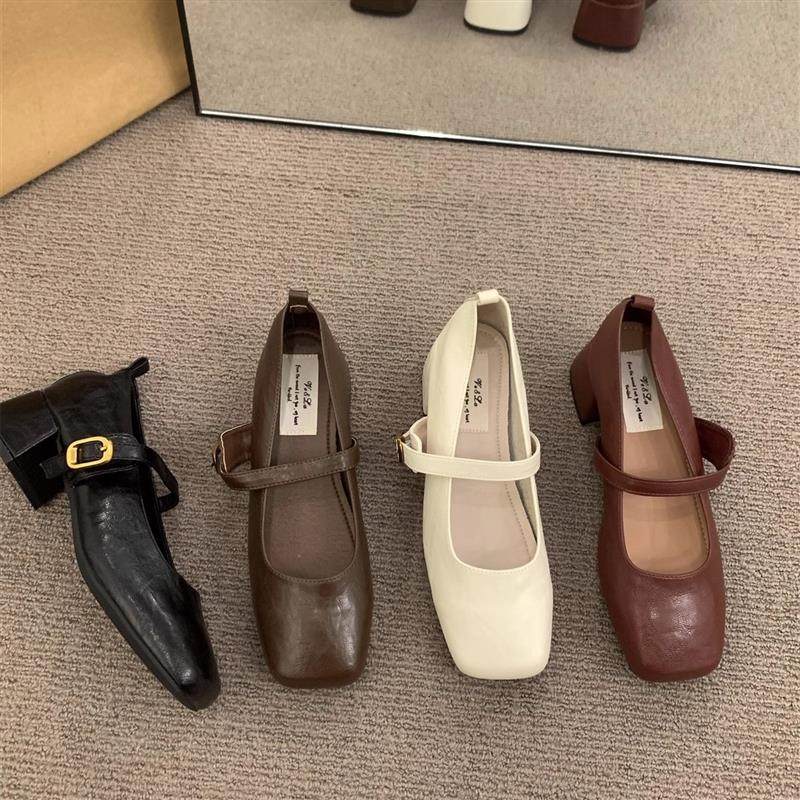 复古方头浅口粗跟单鞋女春秋新款法式晚风仙女软皮玛丽珍小皮鞋子,女鞋,玛丽珍鞋,淘宝优惠券,粉丝福利购,淘宝优惠卷