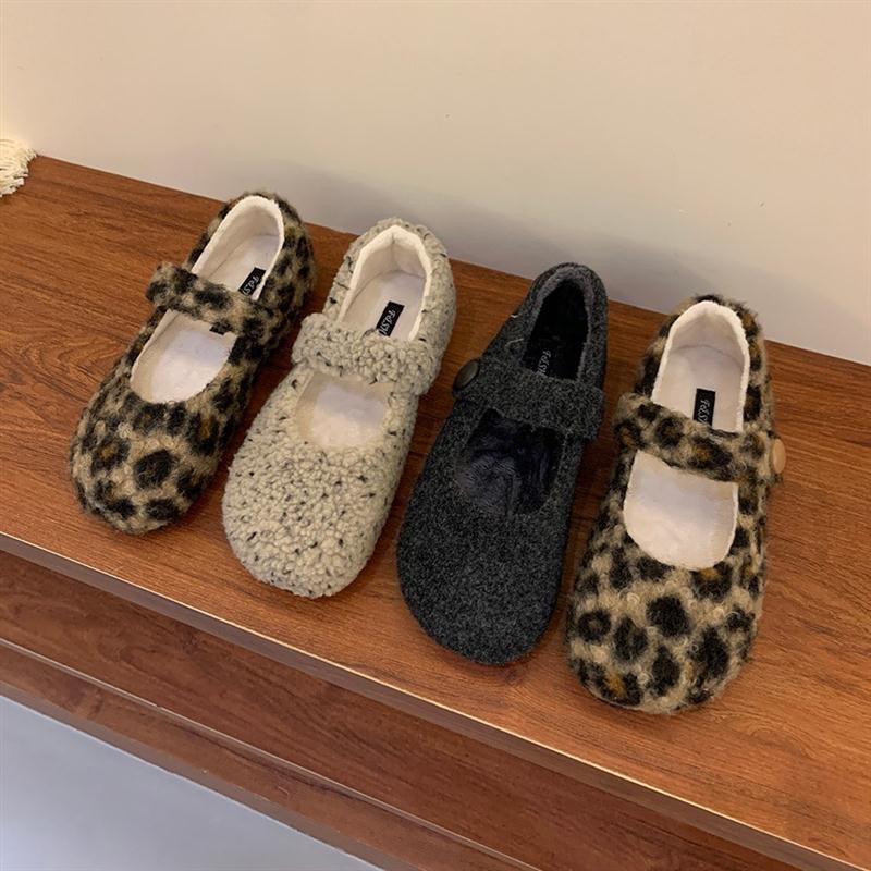 内增高玛丽珍豹纹加绒保暖棉鞋女冬季新款时尚网红复古厚底勃肯鞋