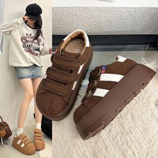 丑萌面包女鞋2026新款秋季鞋子大头勃肯鞋魔术贴美拉德复古运动鞋