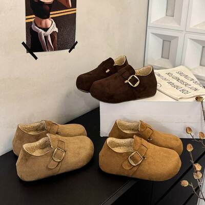 勃肯鞋女2025新款全包一脚蹬懒人博肯鞋加绒秋冬女内增高厚底棉鞋