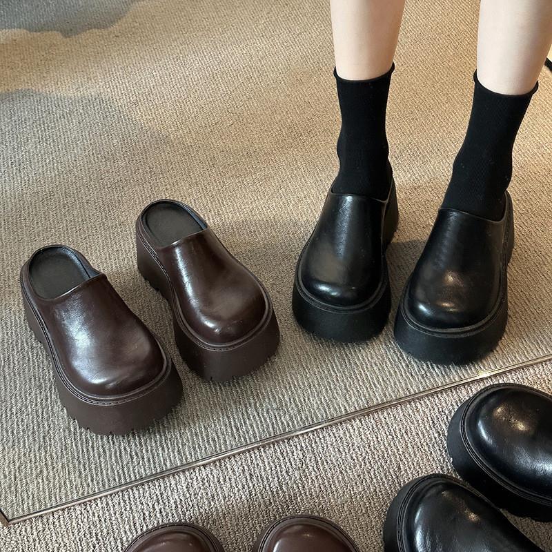 小个子增高包头半拖鞋女外穿2025年新款春秋季厚底懒人勃肯鞋拖鞋