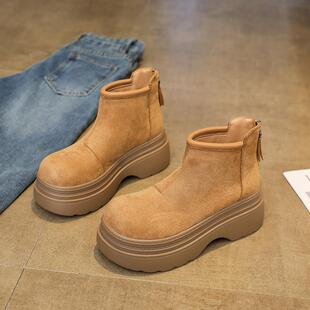 松糕厚底勃肯马丁靴女2026新款冬季增高高跟加绒加厚保暖雪地棉鞋