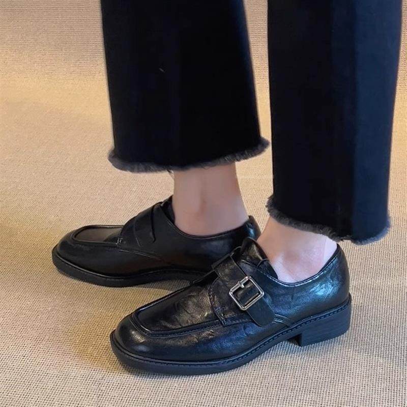 羊皮版~方头皮带扣小皮鞋女2026年粗跟学院风乐福鞋懒人百搭单鞋,女鞋,乐福鞋（豆豆鞋）,淘宝优惠券,粉丝福利购,淘宝优惠卷