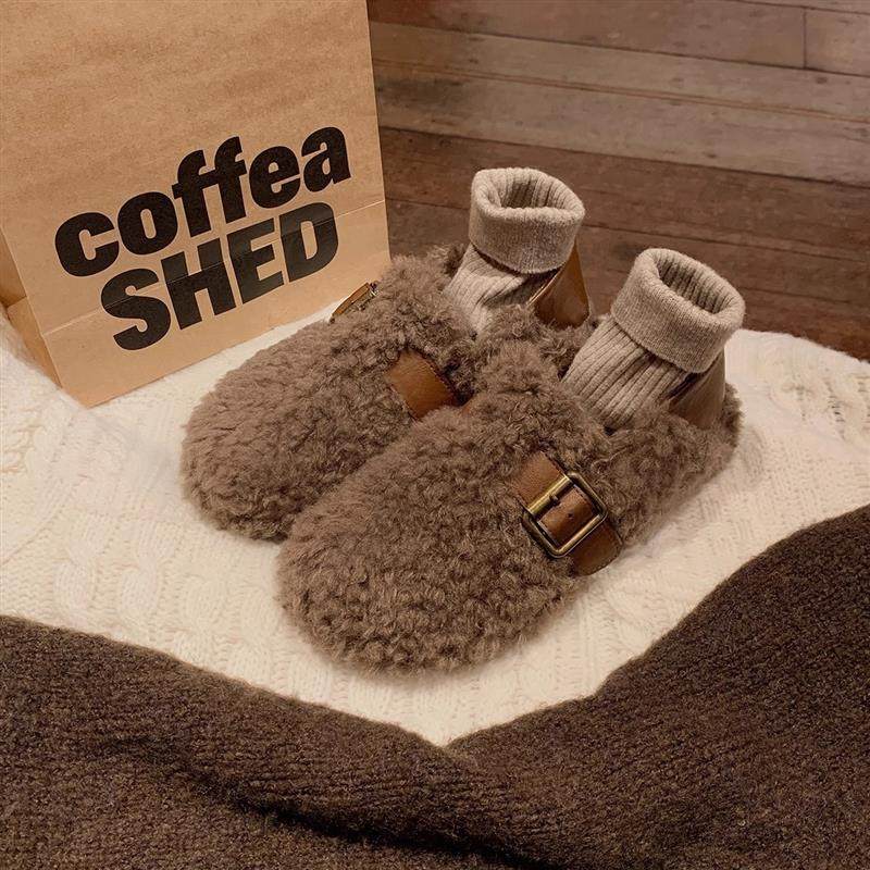 厚底金属扣带毛毛勃肯鞋女2026年新款舒适百搭一脚蹬两穿豆豆棉鞋,居家布艺,居家棉拖/棉鞋,淘宝优惠券,粉丝福利购,淘宝优惠卷