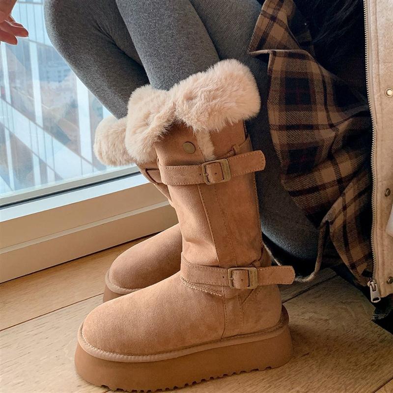 小棉袄灰色雪地靴女2025冬季新款厚底增高加绒加厚长筒雪地棉鞋