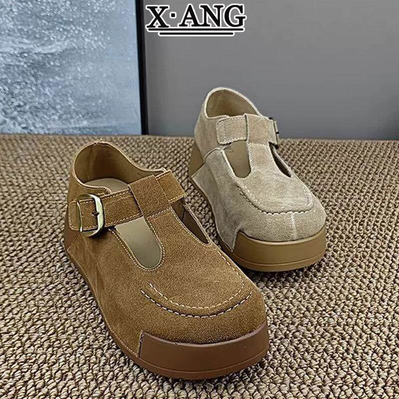 牛皮版6cm厚底增高女鞋全包勃肯鞋软底不累脚单鞋百搭轻便休闲鞋