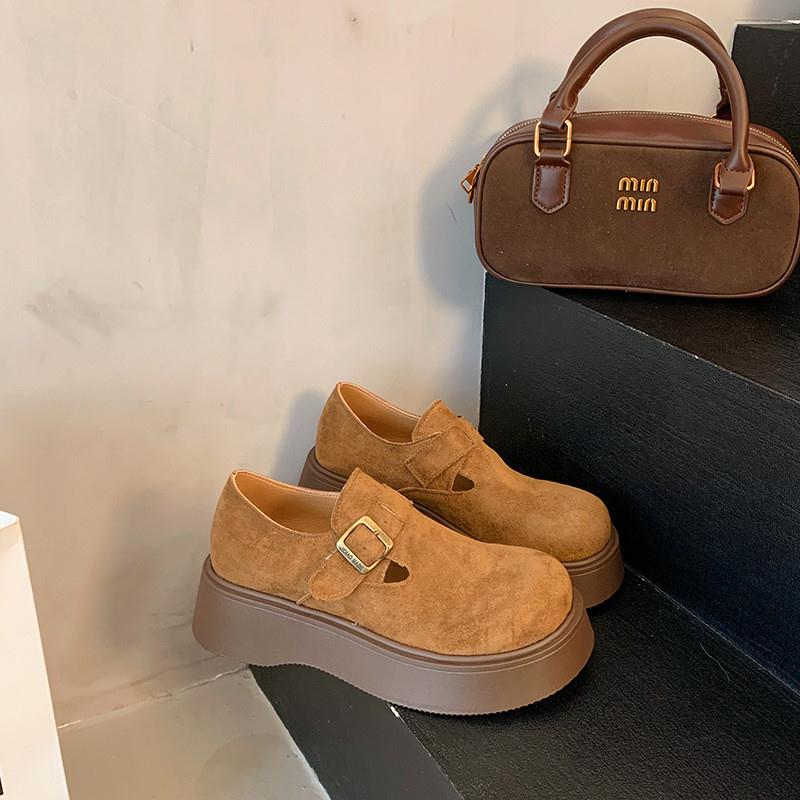 厚底博肯鞋女春秋单鞋2025新款复古增高一脚蹬乐福鞋英伦风小皮鞋