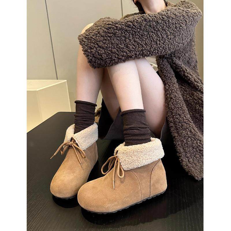 复古风内增高翻边系带雪地靴女2026年新款加绒保暖配裙子两穿棉靴,女鞋,时尚雪地靴,淘宝优惠券,粉丝福利购,淘宝优惠卷