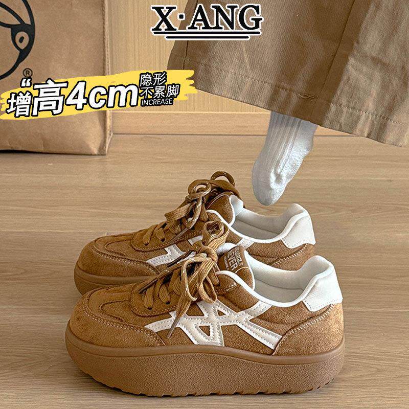 真皮德训鞋女款2026春夏季新款女鞋厚底轻便单鞋休闲运动鞋面包鞋