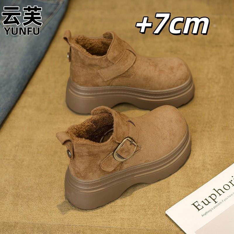 7CM厚底增高勃肯鞋2026年新款加绒保暖真皮短靴增高小个雪地靴女