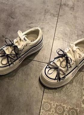 「谷韵」南区菲奥~增高厚底鞋女款2025年春秋黑色新款休闲板鞋女