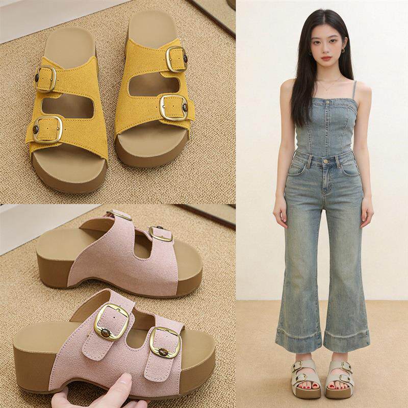 勃肯鞋女夏外穿厚底增高搭扣一字拖休闲百搭凉拖鞋女2026新款夏季