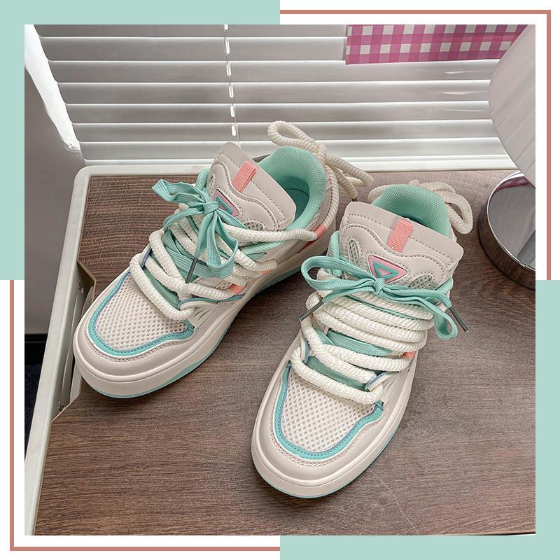 XJ白鹿鞋洛丽塔风高颜值女式休闲鞋子2025秋新款双系带环绕小白鞋