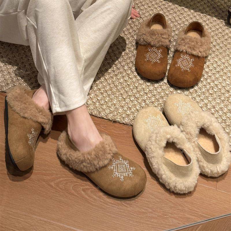 游牧风刺绣两穿勃肯鞋女2026年新款内增高加绒保暖一脚蹬豆豆棉鞋,女鞋,勃肯鞋/软木鞋,淘宝优惠券,粉丝福利购,淘宝优惠卷