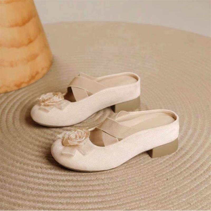 山茶花包头半拖鞋女外穿2026新款夏季懒人一脚蹬凉拖鞋平底单鞋,女鞋,包头拖,淘宝优惠券,粉丝福利购,淘宝优惠卷